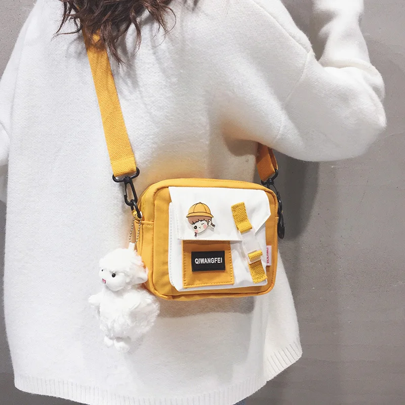 

Women's Cute Fur Ball Pendant Ladies Handbags Small Canvas Shoulder Bags for Girls Women Zipper Crossbody Shopping Purse Cheap