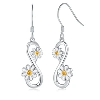 925 sterling silver delicate infinity symbol daisy jewelry drop earrings christmas gifts white daisy flowers for women teen girl