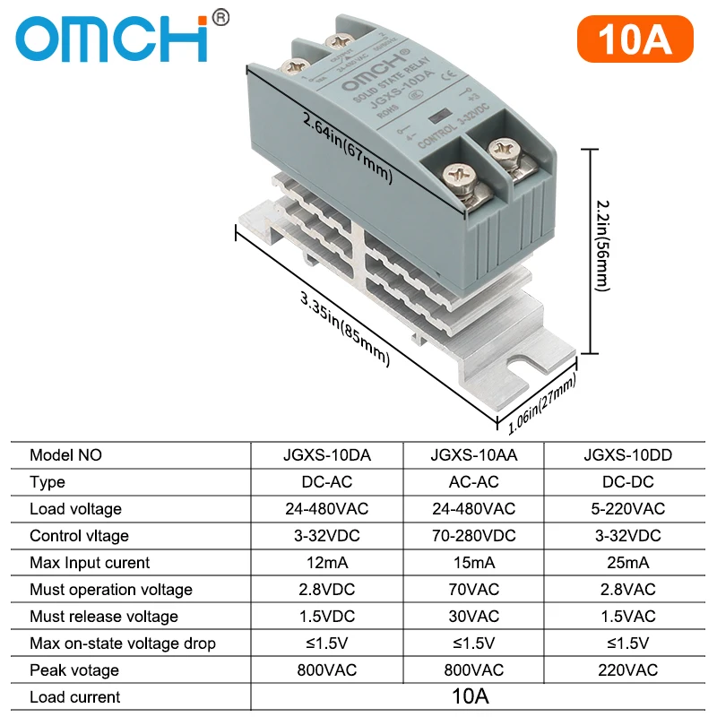 

OMCH JGXS Однофазное твердотельное реле SSR 10-120A