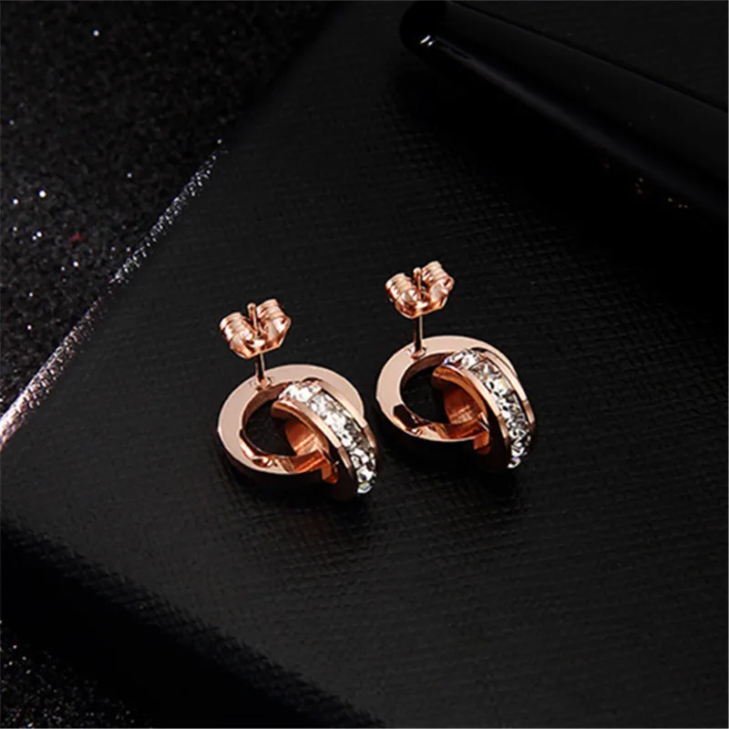 Wholesale Stainless Steel Earrings for Women Earings Roman Number Silvers Stud  Round Zirconia Fashion Jewelry Brincos Boucle