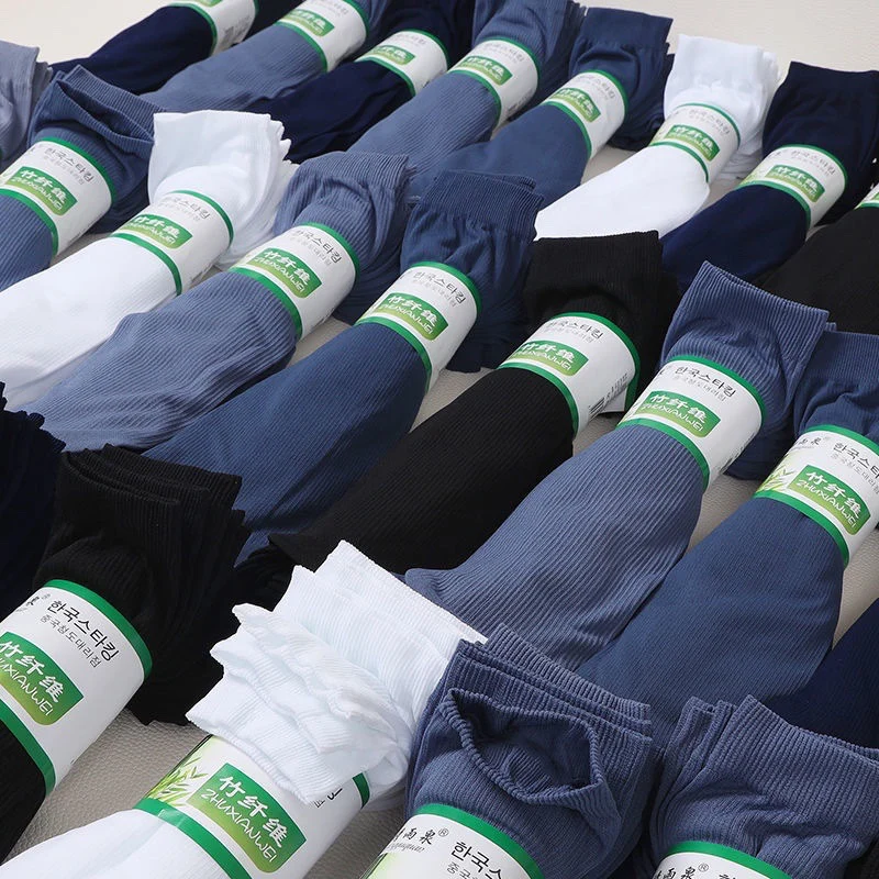 10/20pairs Breathable Men Socks Summer Thin Bamboo Fiber Stripe Long Sock Silk Sports Stockings Antibacterial Business Socks Sox