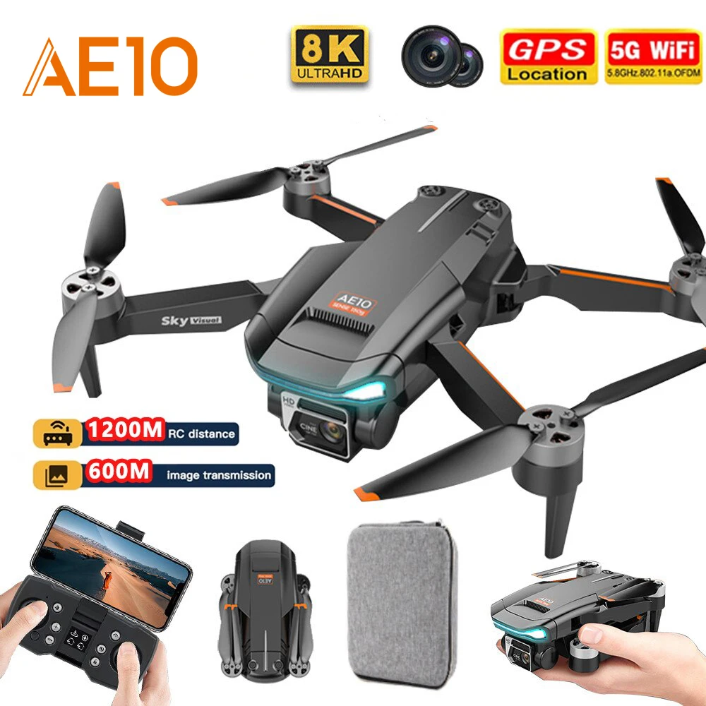 

AE10 MINI GPS Drone 8K Profesional 90 Degree Adjustable Dual HD Camera RC Helicopter WIFI Brushless Motor RC Plane Quadcopter