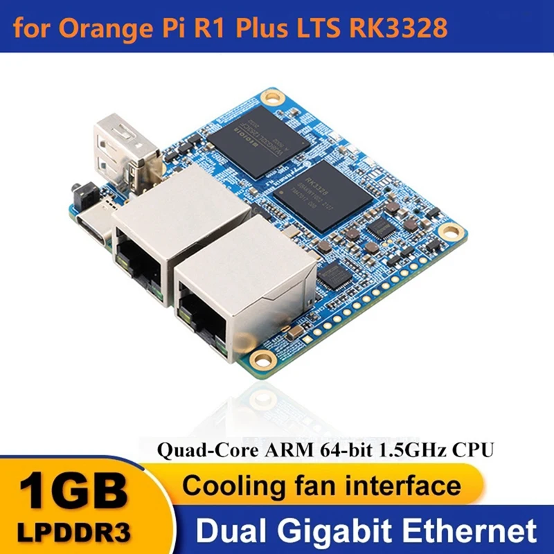 

For Orange Pi R1 Plus LTS RK3328 Quad-Core ARM Cortex-A53 1GB RAM Dual Gigabit Ethernet Port Openwrt Development Board