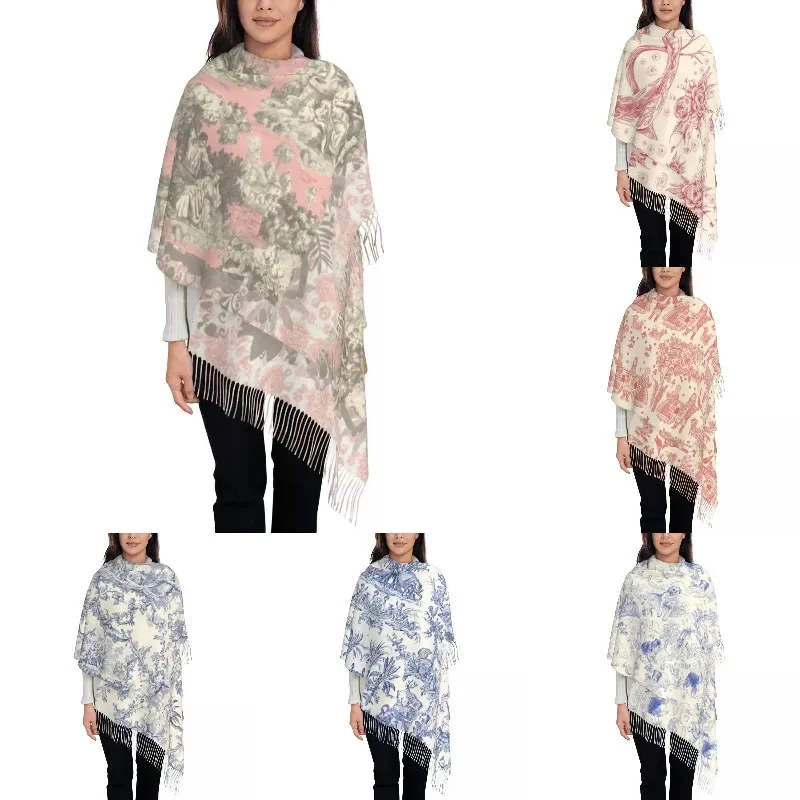 

Customized Printed Toile De Jouy Scarf Women Men Winter Fall Warm Scarves French Motif Flora Shawls Wraps