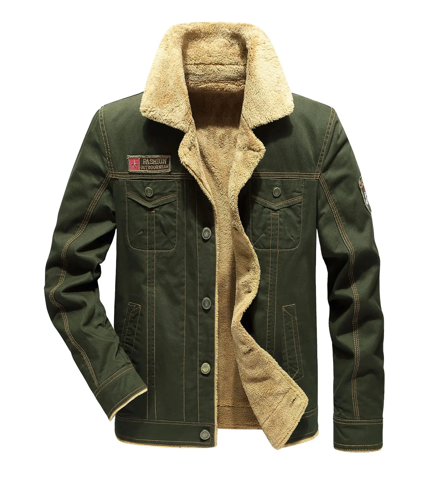 

Мужская хлопковая летная куртка, однотонная Свободная куртка с флисовой подкладкой, на осень/зиму, 2023