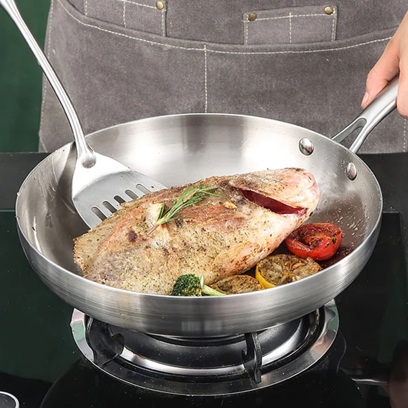 

Сковорода для жарки, Сковорода из нержавеющей стали 304 толщиной 0,23 мм, 5-слойная стальная сковорода для приготовления пищи