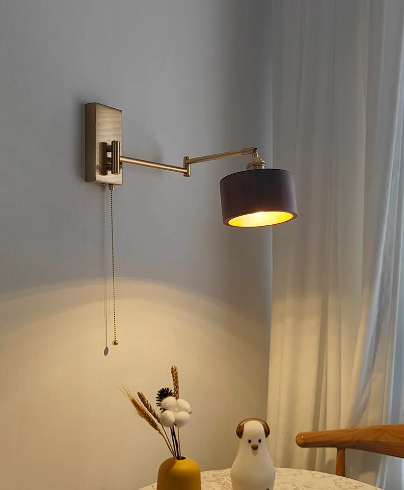 

Настенная лампа в японском стиле, длинная настенная лампа из черного ореха, прикроватная тумбочка для спальни, переключатель для гостиницы в скандинавском стиле, вращающаяся декоративная настенная лампа