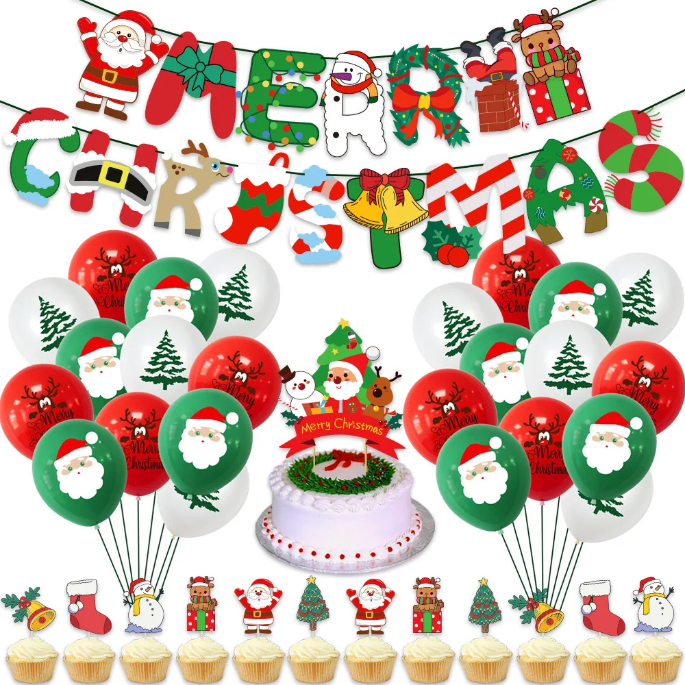 

Merry Christmas Banner Garland Cake Decorations Santa Claus Latex Balloons for Home Navidad Natal Xmas Gift Decor New Year Party