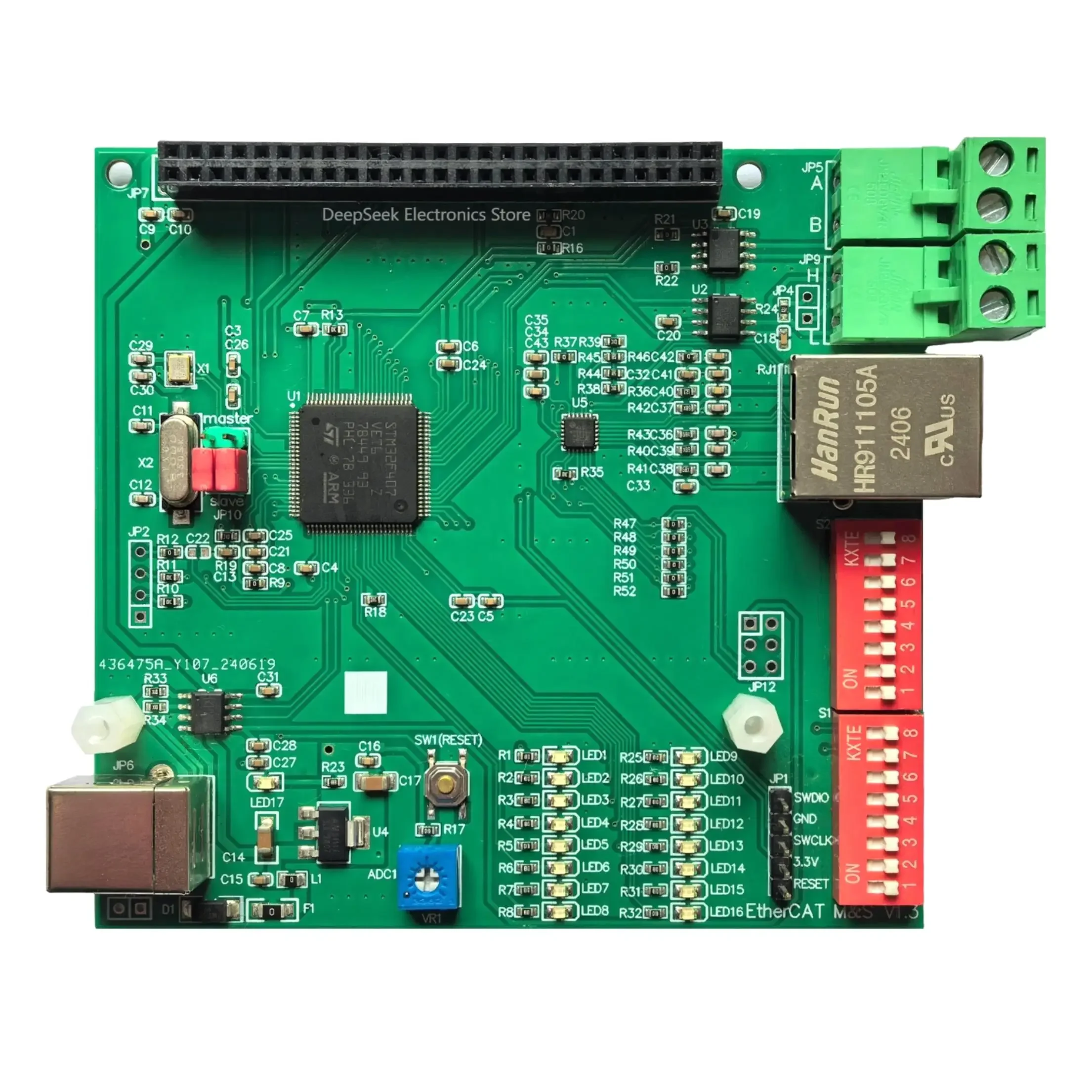 Фото Плата разработки EtherCAT AX58100/LAN9252, подопечная станция 8IO CIA402 на базе STM32F407VE №3