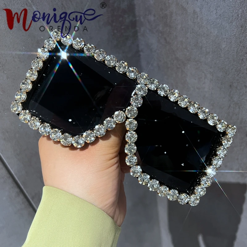 Роскошные солнцезащитные очки со стразами женские модные с большой оправой