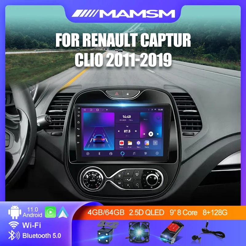 

Автомагнитола на Android 12,0 для Renault Captur CLIO Samsung QM3 2011 - 2019 стерео Carplay GPS навигационная система 2 din DSP DVD