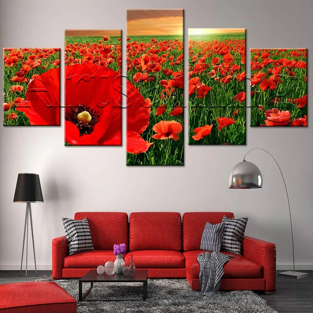 

Artsailing Modular Hd Prints Pictures Flower Red Pink Yellow Canvas Paintings 5 Pieces Home Decoration Poster Wall Artwork