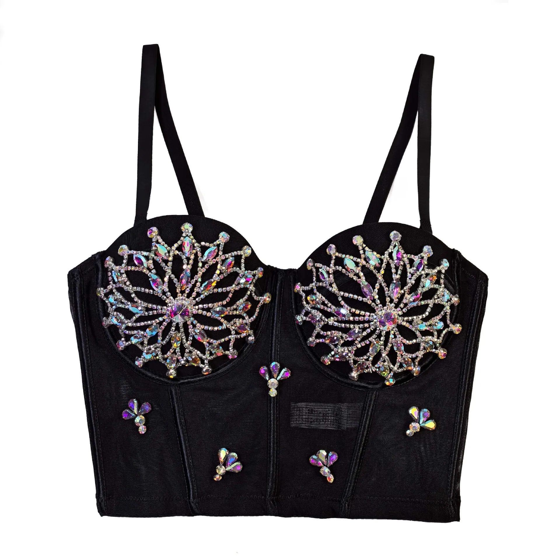 Стильный прозрачный бюстгальтер с чашкой три четверти и бусинами женское нижнее