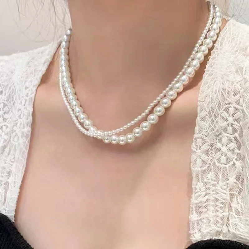 24Новое жемчужное ожерелье Shijia женское многослойное двойное длинное