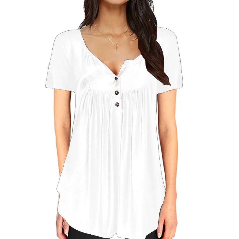 

Solid-color t-shirt with bulky pleated buttons and short sleeves WHITE