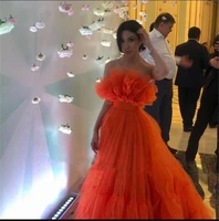 orange ruffles tulle evening party dresses strapless tiered prom a line special occasion gowns %d9%81%d8%b3%d8%a7%d8%aa%d9%8a%d9%86 %d8%ad%d9%81%d9%84%d8%a7%d8%aa robes de soir%c3%a9e
