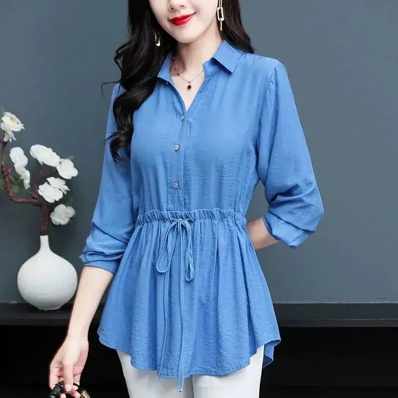 Plus Size Loose-Fit Chiffon Shirt 2024 Spring Autumn New Long Sleeve Women's Belly Covering Slimming Top Small Underwear