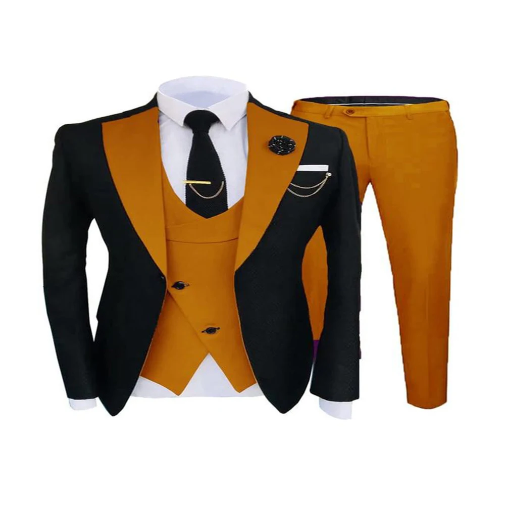 Black Panel Boys Suit Tailored Kids Slim Fit 3pcs Formal Dress Kids Tuxedo (Jacket + Vest + Pants)