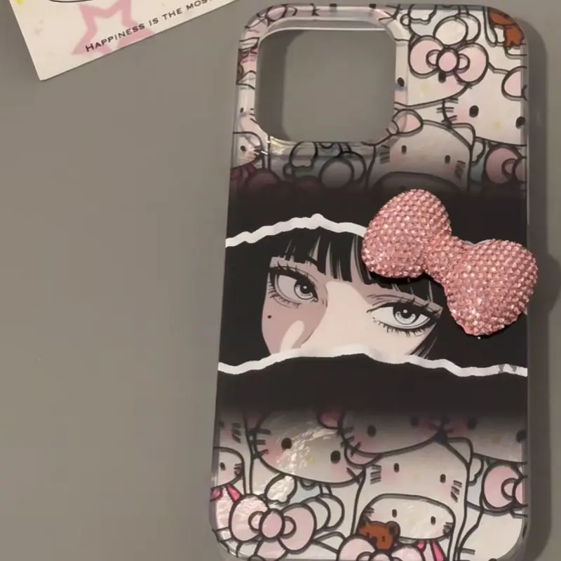Junji Ito Tomie Hello Kitty IPhone 16 чехол Kawaii с мультяшным покрытием Kt Cat Pink Dow13 14 15 11 12 чехлы