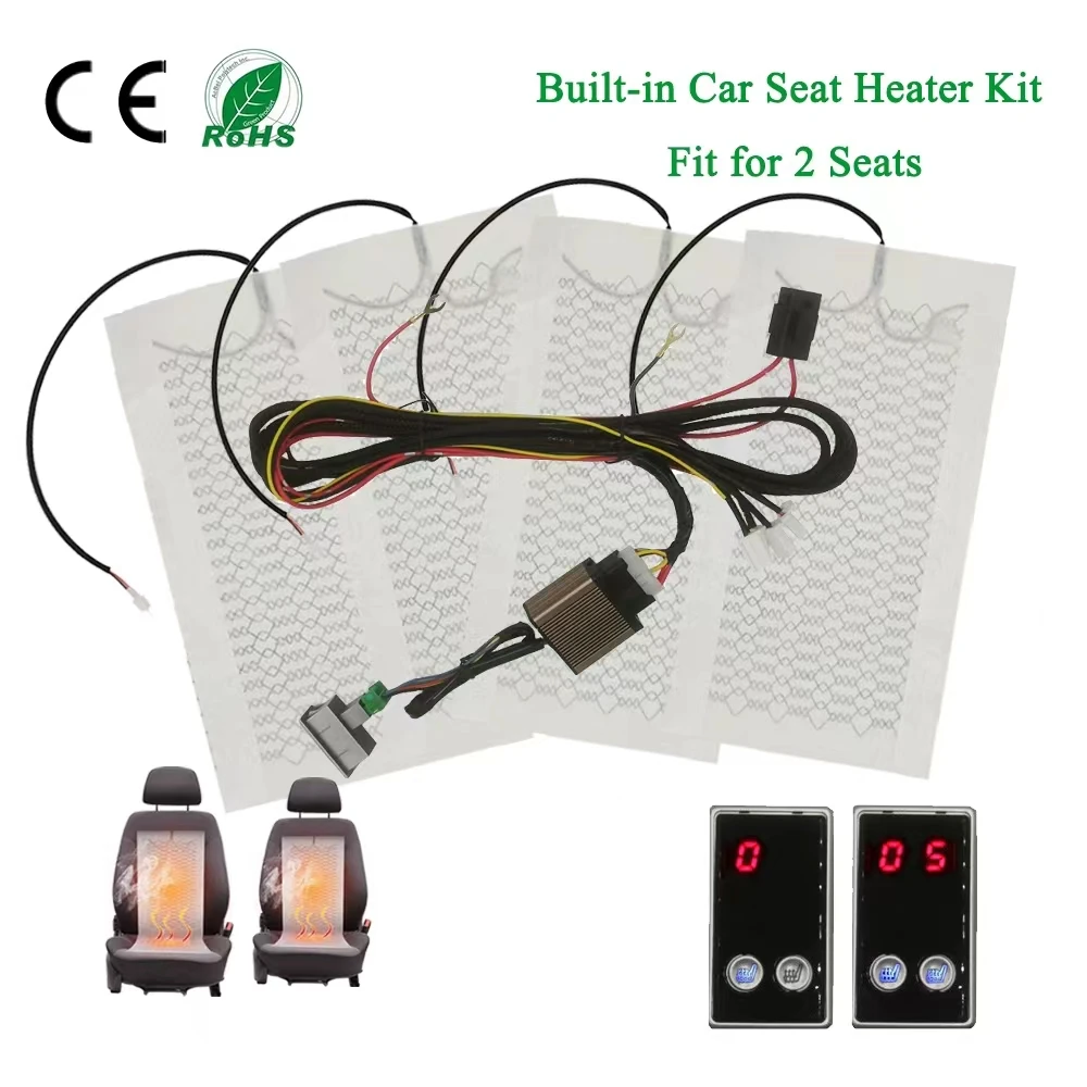 

New Built-in Car Seat Heater Kit Fit 2 Seats 12V 27W Heating Pads 5-Levels Digital Display Dual Control Switch For Auto Seats