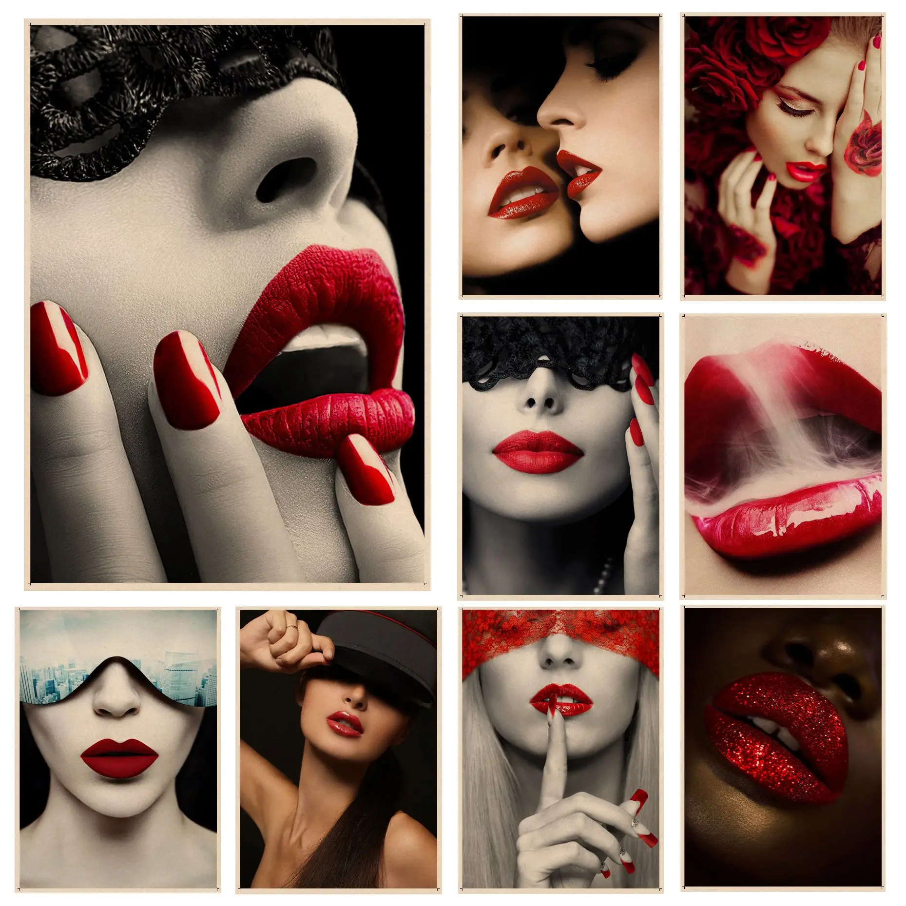 

Sexy Red Lips Woman Good Quality Prints and Posters Kraft Paper Prints and Posters Kawaii room decor