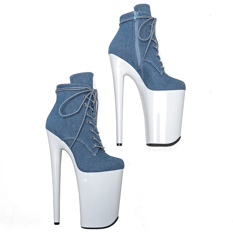 Leecabe  23CM/9inches Denim Upper  Fashion Trend Pole dance shoes High Heels Pole Dance boot