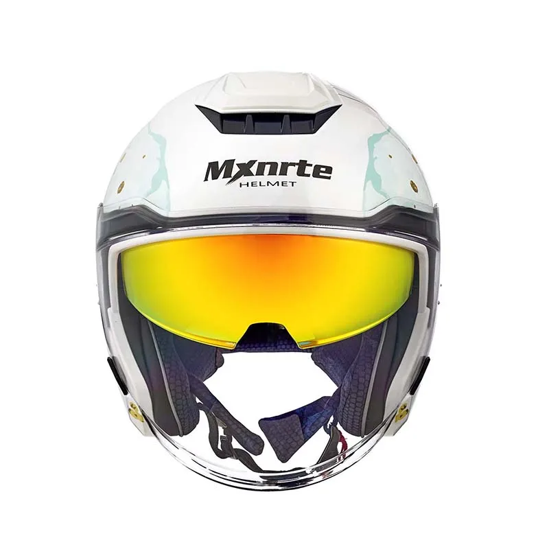DOT Approved Mxnrte Green Lotus Pond Helmet Unisex Double Lens Half Summer Off-Road Safety Motorcycle Casco Casque