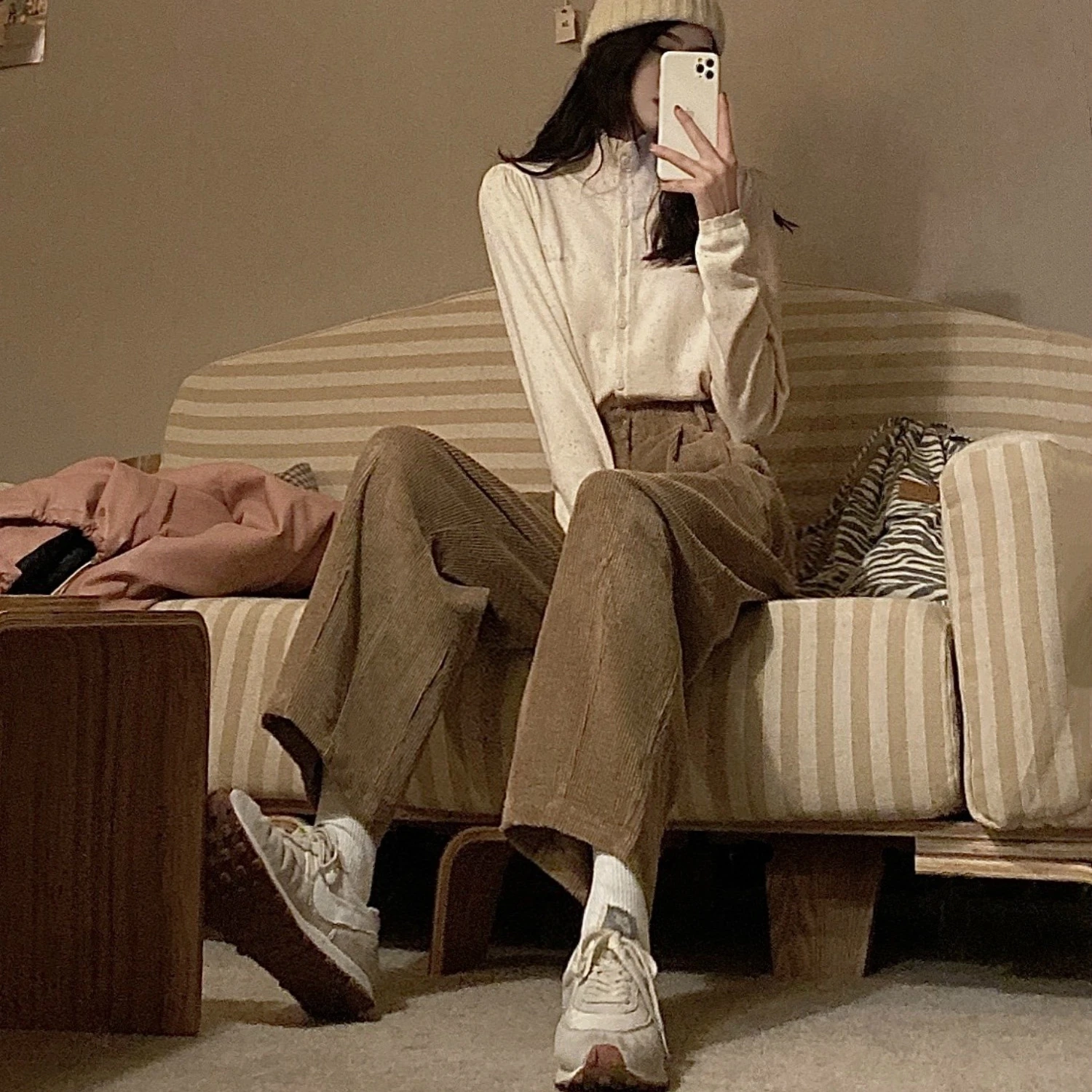 Модные Женские однотонные нежные широкие брюки в стиле ретро с высокой талией