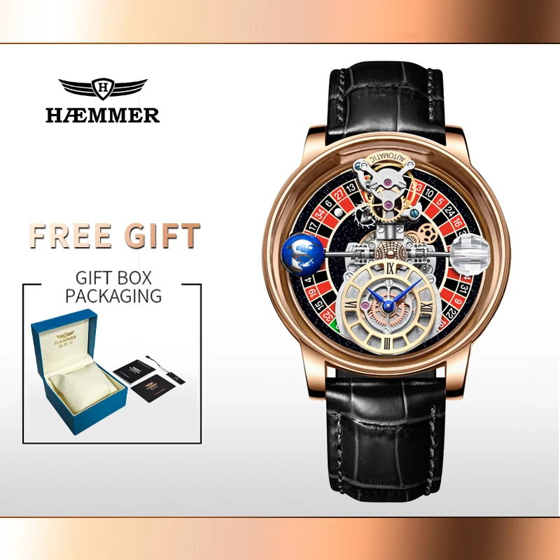 2024 HAEMMER Fashion Men's Watch Transparent Case Design Leather Quartz Gaming Plate Jacob Relogio Waterproof
