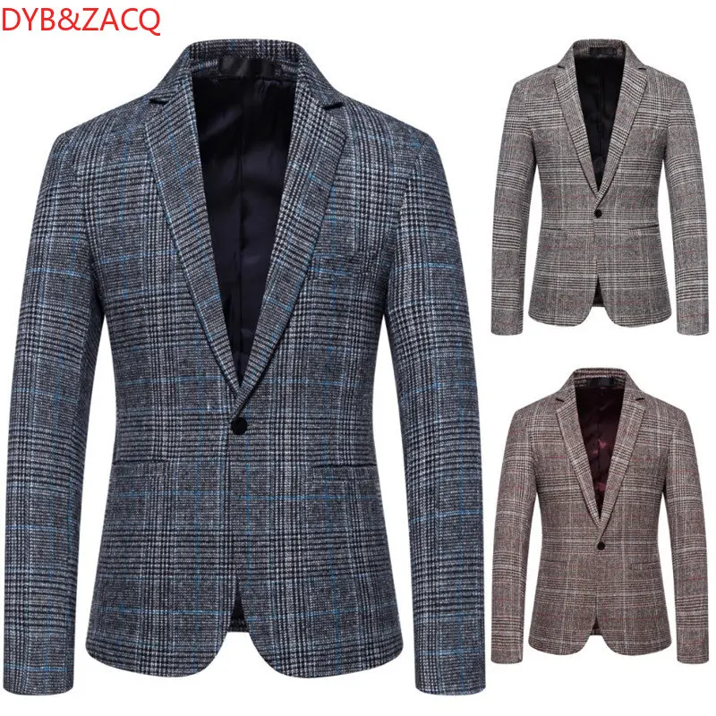 

DYB&ZACQ Business Casual Plaid Suit Jacket Men 2022 New Handsome Business Slim Single Piece Suit 3XL 4XL