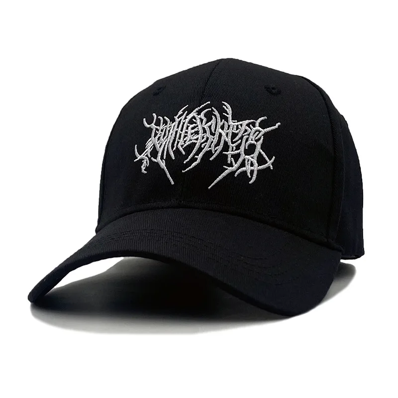 

Embroidery Gothic Street Punk Frauen Baseball Cap Men 100% Cotton Adjstable Pure Black Sports Caps Women Hip Hop Dad Hat