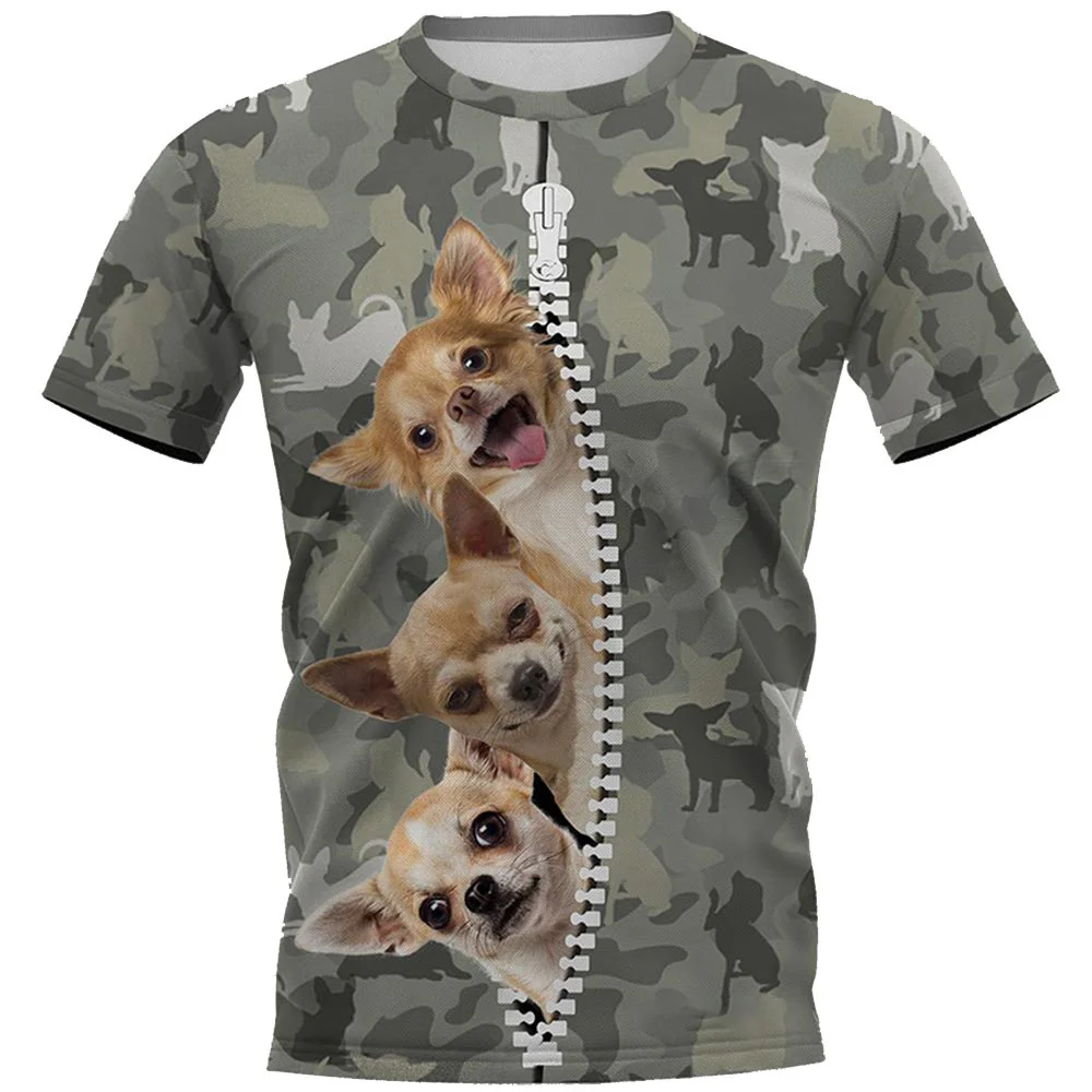 

Чихуахуа-мужская футболка с коротким рукавом и круглым вырезом, 3d-принт, камуфляжная собака, хип-хоп, унисекс, Прямая поставка, 6xl