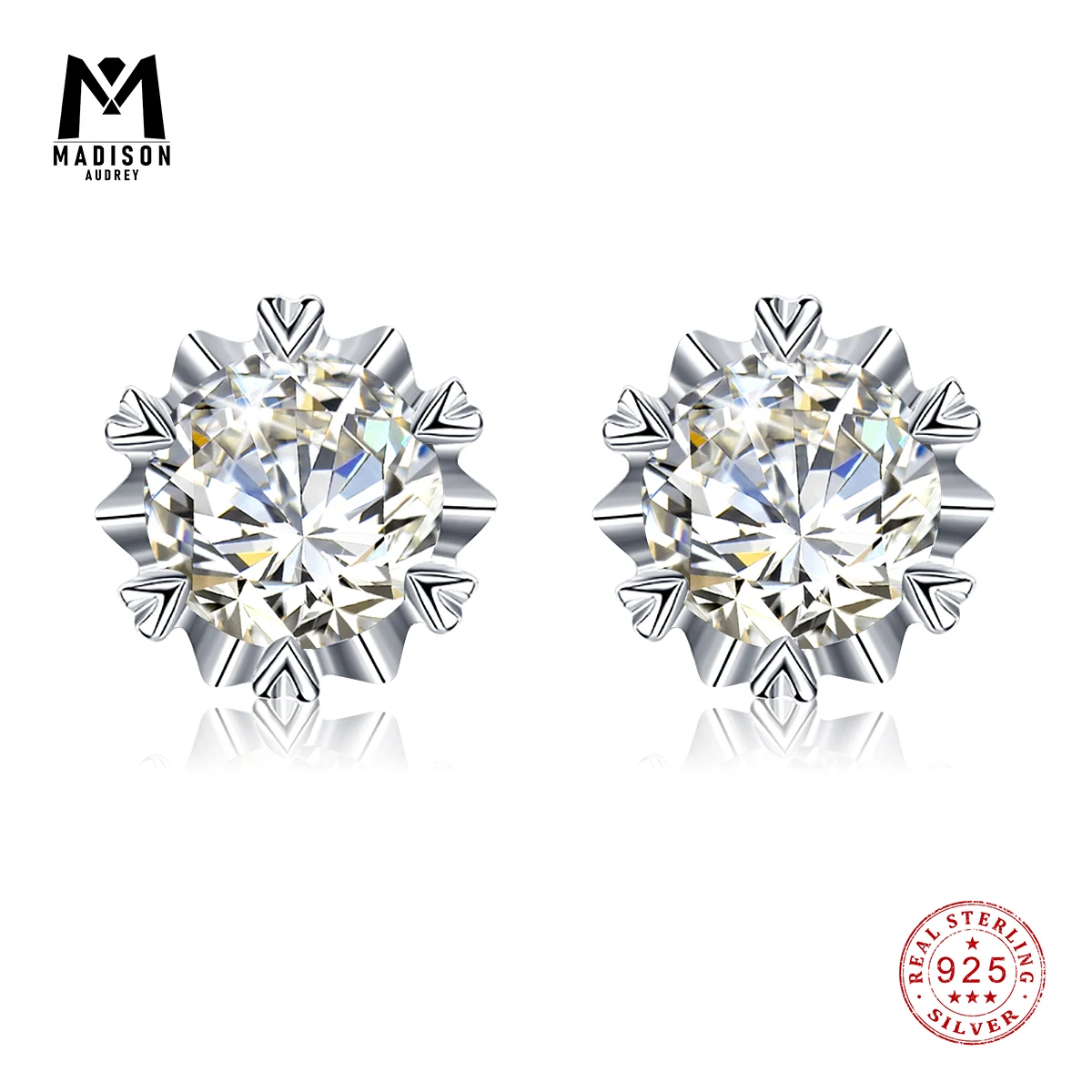 

Snowflake 100% 925 Silver Real 1ct/2ct/3ct Moissanite Stud Earrings Jewelry For Women Certified Sparkling Wedding Accessories
