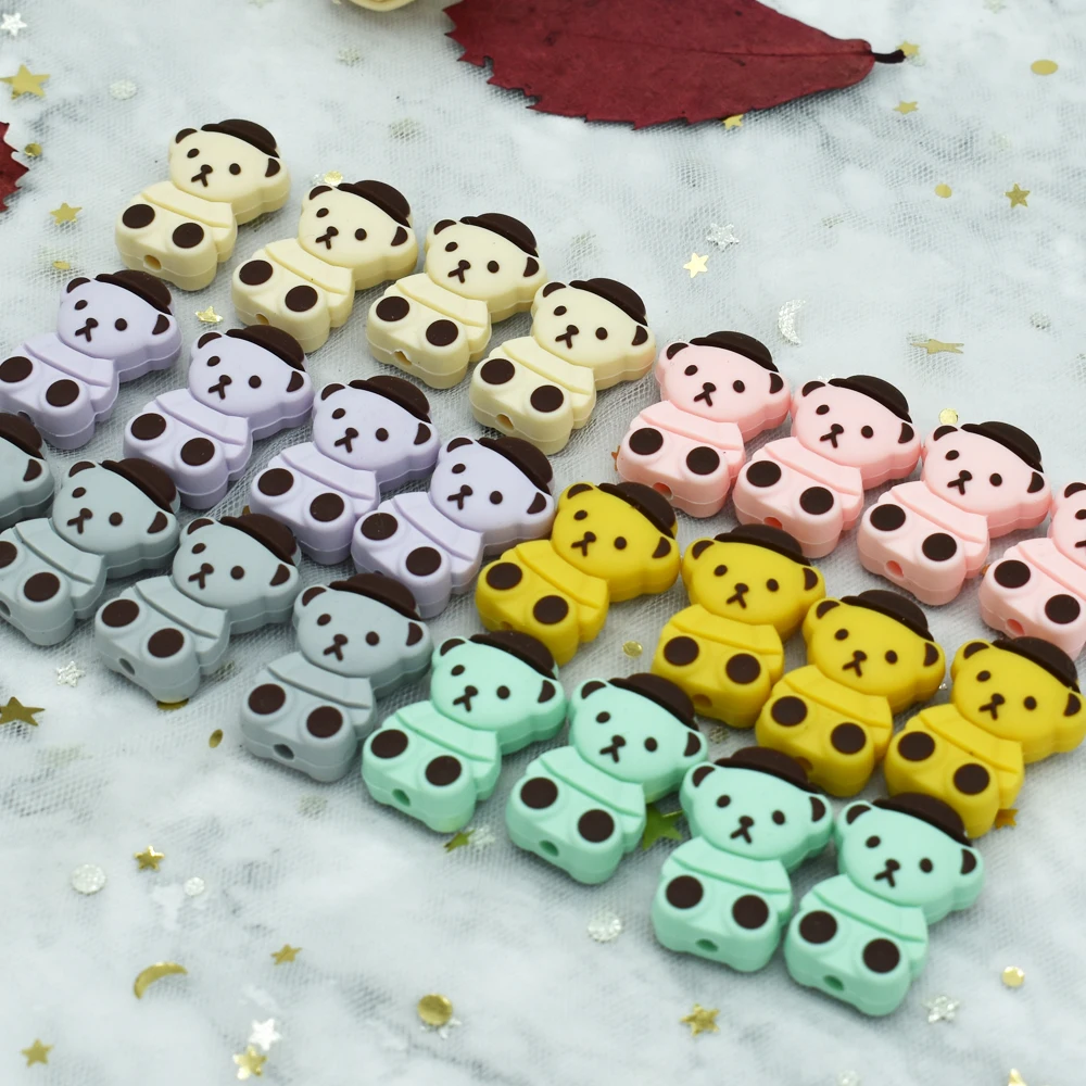 

5pcs Cartoon Bear Shaped Silicone Beads Baby Teething DIY Jewelry Food Grade Pendants Chew Nurse Gift Silicone Teethers Baby Toy