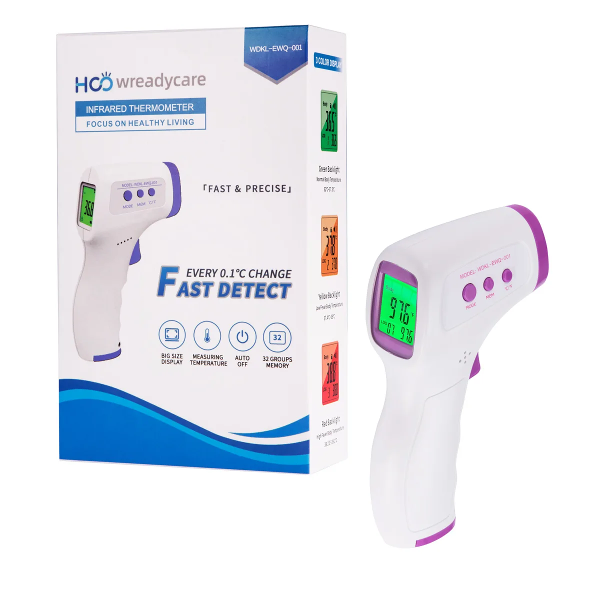 Non-contact laser body temperature gun front thermometer digital baby adult ear thermometer medical household infrared fever