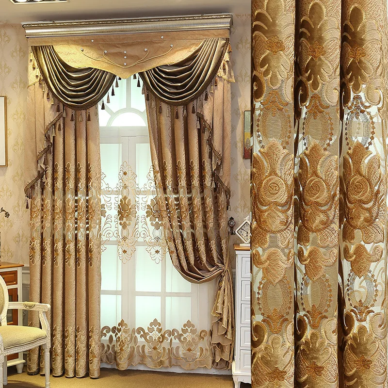 

European-Style Shade Embroidered Curtain Fabric General Pleat Ceiling Installation Custom Curtains For Living Room Bedroom