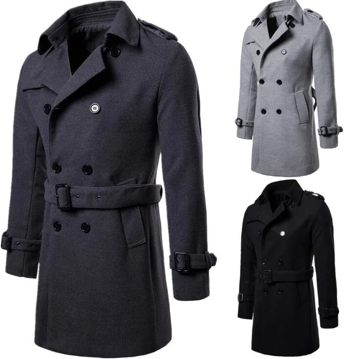 

Winter Men coat male 2022 long thick jacket double-breasted woolen windbreaker men's Brand overcoat Tidal belt cashmere jackets