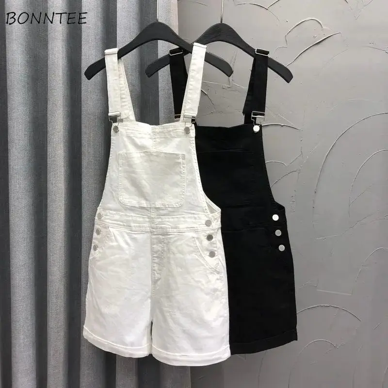 Denim Rompers Women Summer Baggy Solid Wide-leg Harajuku Students Stylish Empire Korean Style Pure Colors Female Sweet Playsuit