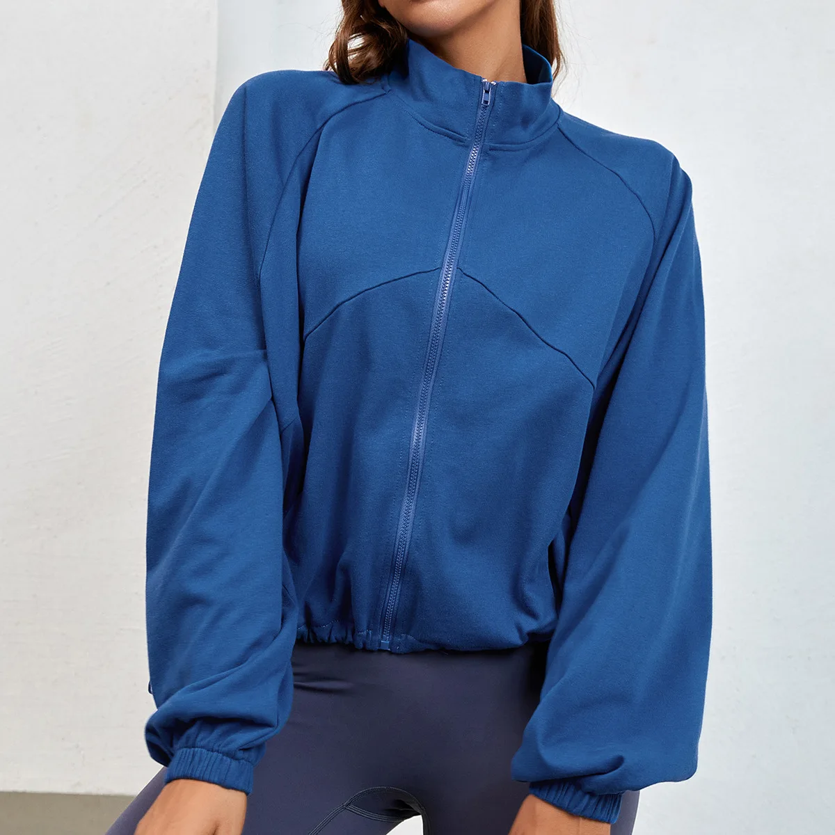 Spring 2022 Women Outwear Turtleneck Anti-UV Cotton Polyester Zipper Long Sleeve Crop Top