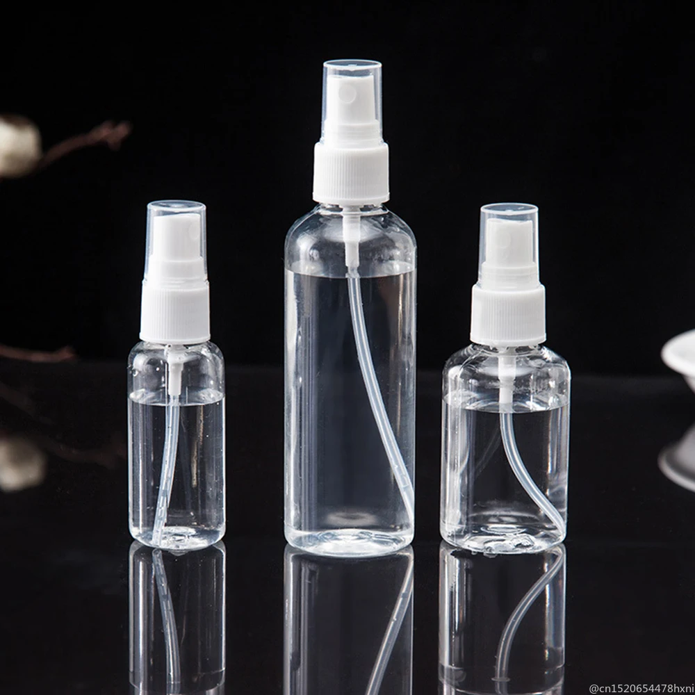 

5pcs Plastic 100/30ml Empty Spray Bottle for Travel Cosmetic Makeup Refillable Bottles Perfume Atomizer Containers Random Color