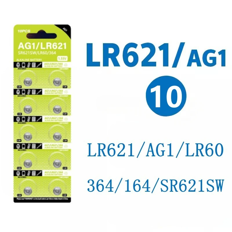 Кнопочная щелочная батарея AG1 LR621 364 V364 164 531 SR621 SR621SW SR60 CX60 1,55 V для часов, автомобильных ключей, игрушек с дистанционным управлением