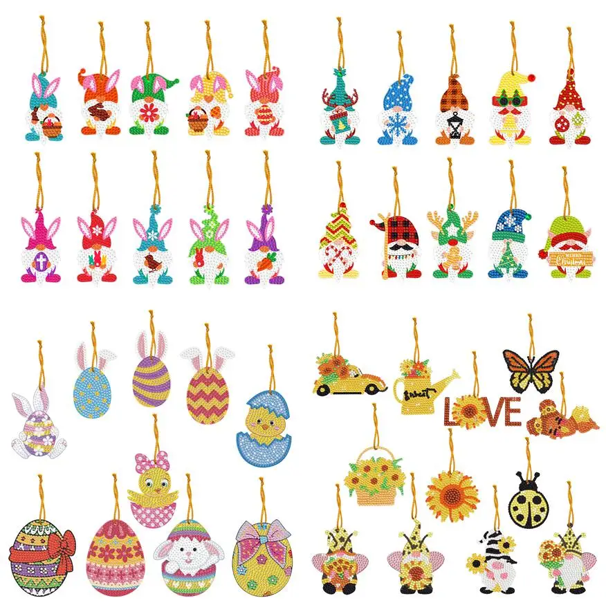 

10PCS Easter Pendants DIY Diamond Painting Cartoon Rabbit Hanging Ornament Easter Decoration Diamond Mosaic Art Crafts Gift