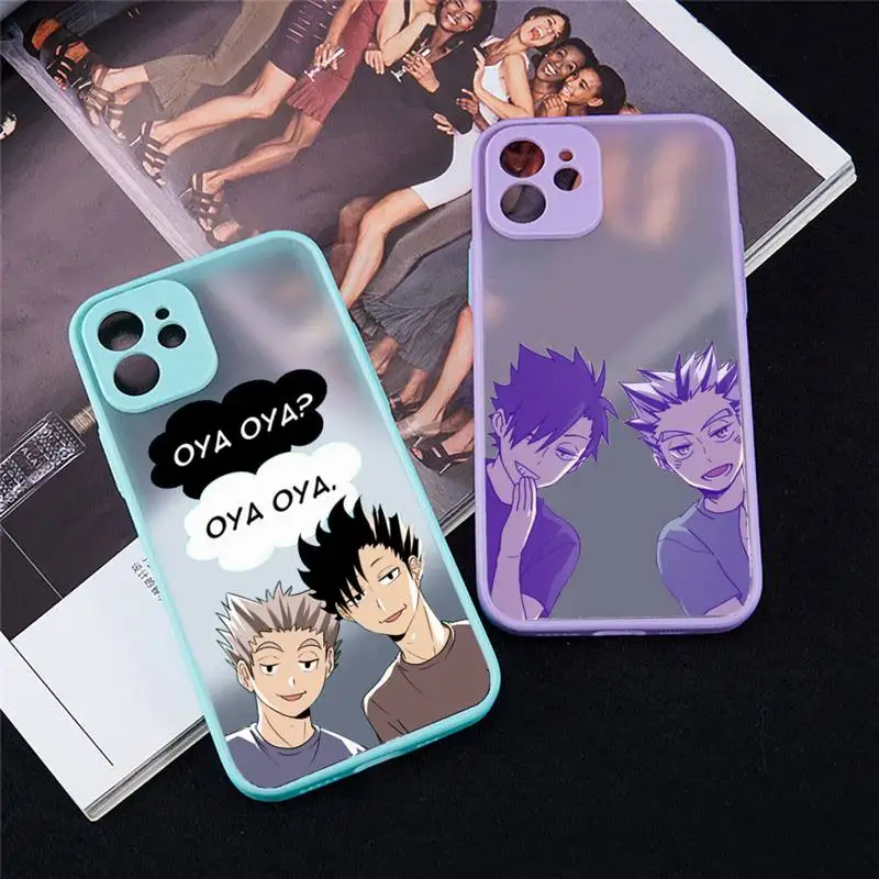 

Hot Anime Volleyball Haikyuu Phone Case For iPhone 13 12 11 Mini Pro XR XS Max 7 8 Plus X Matte transparent blue Back Cover