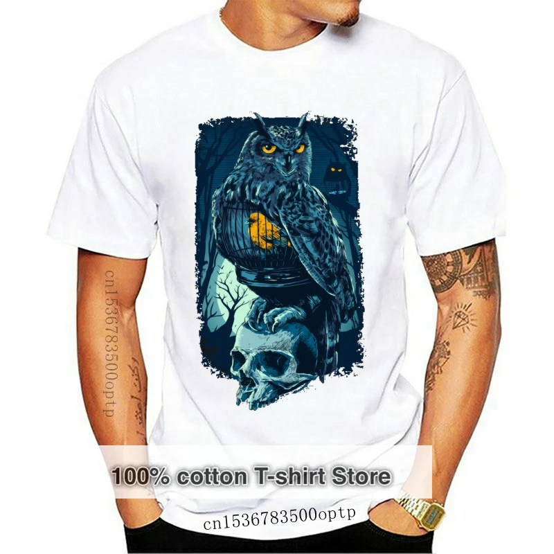 

Owl Skull T Shirts For Men High Street Design T-shirts Rife Summer Tops Tees Crewneck Autumn Cotton Short Sleeve Clothes Black