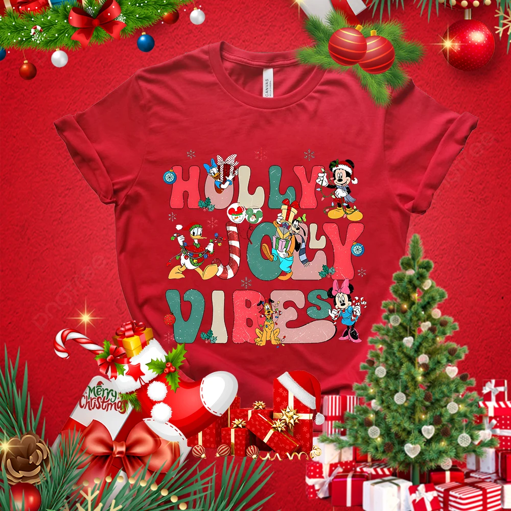 Женская рождественская футболка с принтом Микки Мауса Дональда Дака Диснея