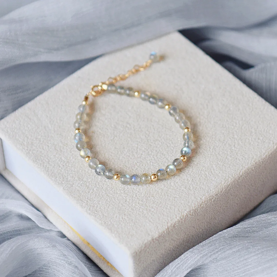 

Fine Jewelry Simple and Exquisite Gray Blue Natural Moonstone Labradorite 14k Gold Bracelet Bracelet Charm Accessories