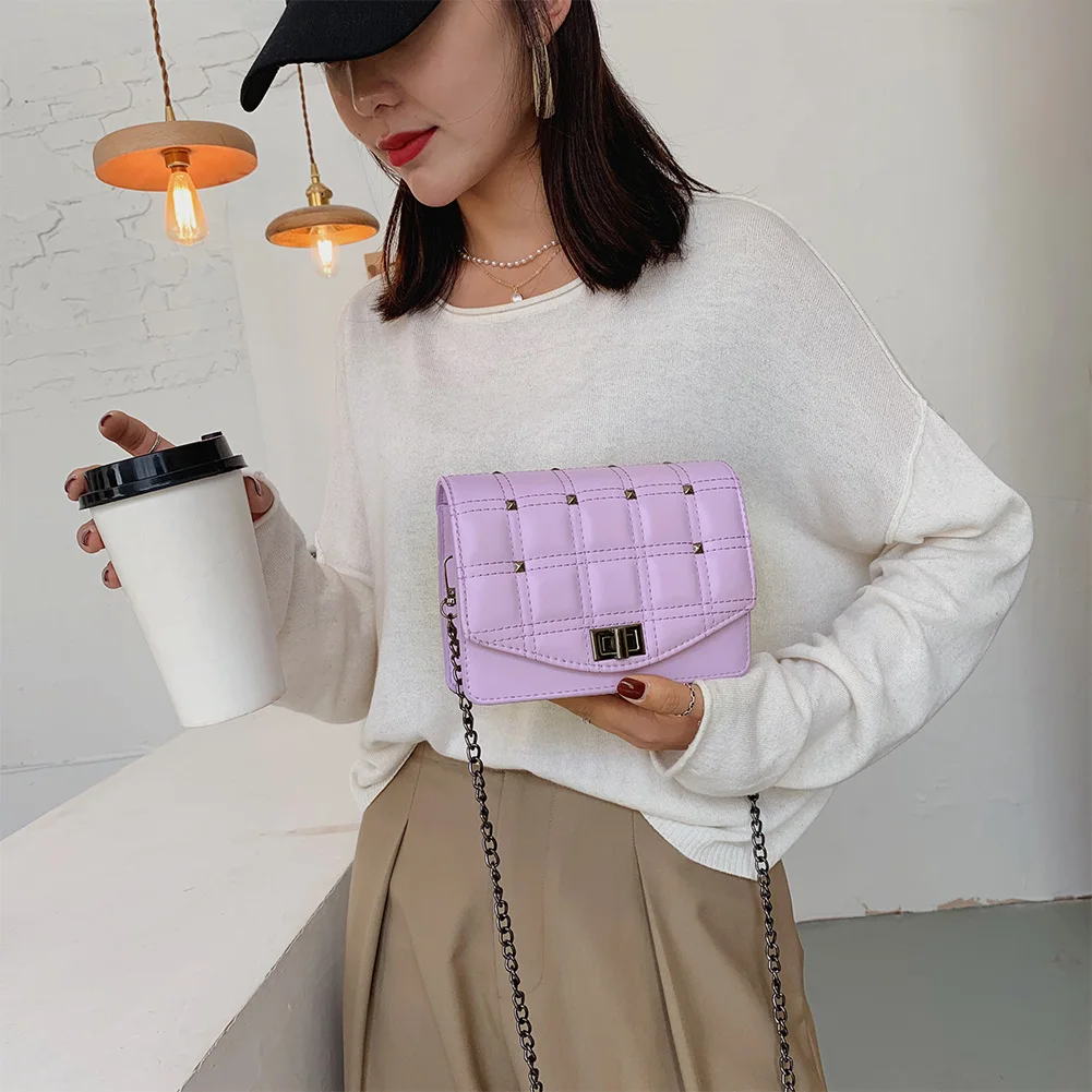 

Popular Simple Female Daily Bag Fashion Lattice Pattern Women Messenger Handbag Lady Chain Square Shoulder Bags