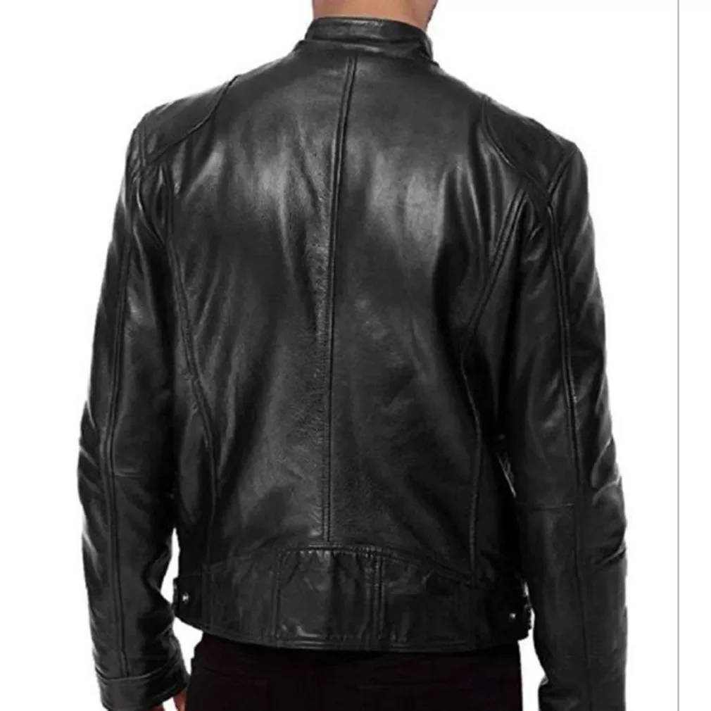 US Mens Fashion Lambskin Leather Jacket Slim Fit Biker Jacket Coat Men's Casual Motorcycle PU Jacket enlarge