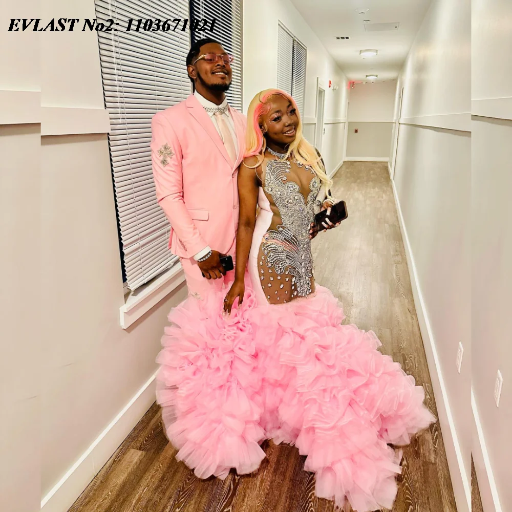 EVLAST индивидуальное блестящее розовое платье русалки с оборками для выпускного