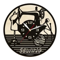 sewing machine retro black wall clock made of natural wood vintage clock timepieces for sewing craft room tailor shop wall watch